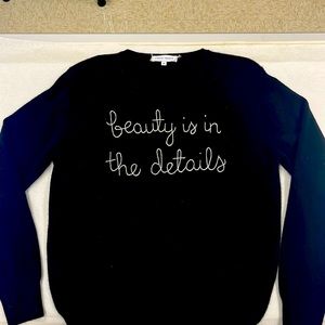 Lingua Franca 100% Cashmere Black Embroidered pullover Sweater 🖤🤍